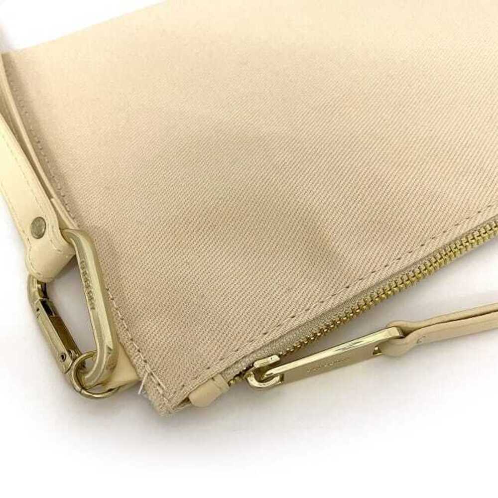 Burberry Clutch Bag Cream Beige Gold Canvas Leather Zipper Strap Logo Clutch - Picture 5 of 8